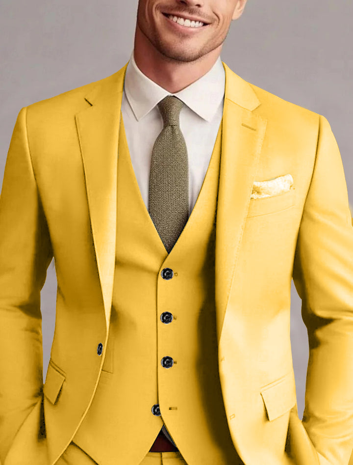 Vert Rouge Bleu Jaune Homme Sur Mesure 3 Pièces Couleur Pleine Coupe Simple Boutonnage Deux boutons Costumes de Mariage