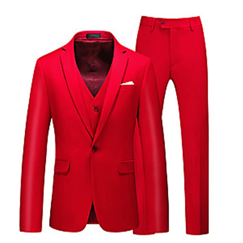 Rose Rouge Bleu Jaune Homme Coupe Ajustée 3 Pièces Couleur Pleine Simple Boutonnage 1 bouton Costumes de Soirée