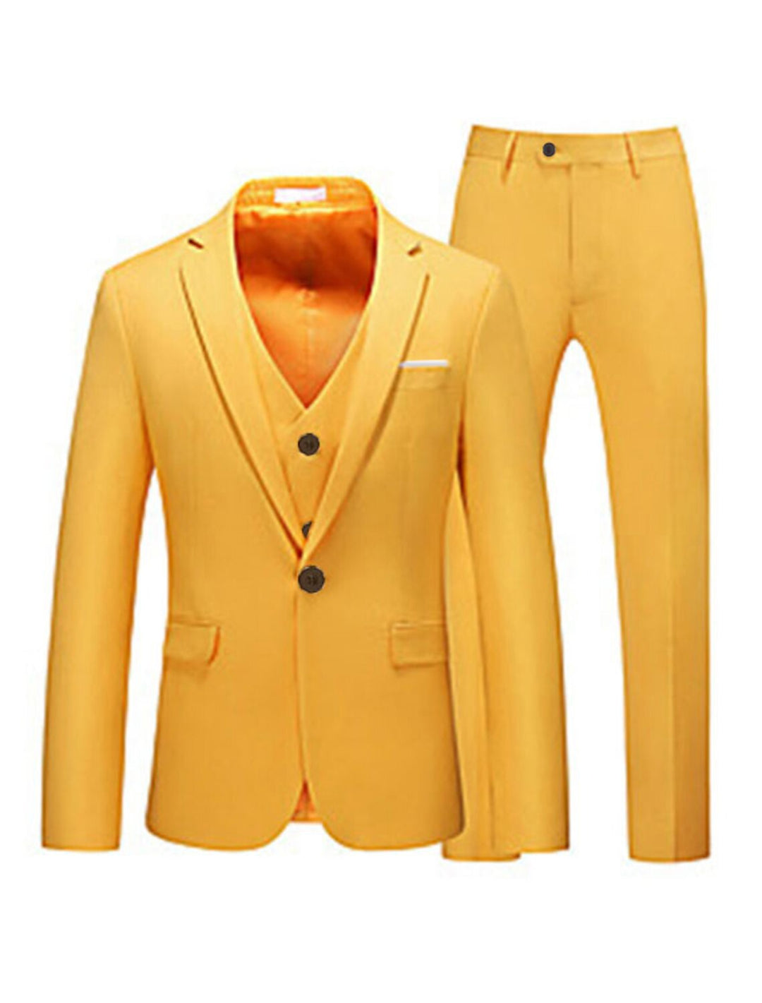 Rose Rouge Bleu Jaune Homme Coupe Ajustée 3 Pièces Couleur Pleine Simple Boutonnage 1 bouton Costumes de Soirée