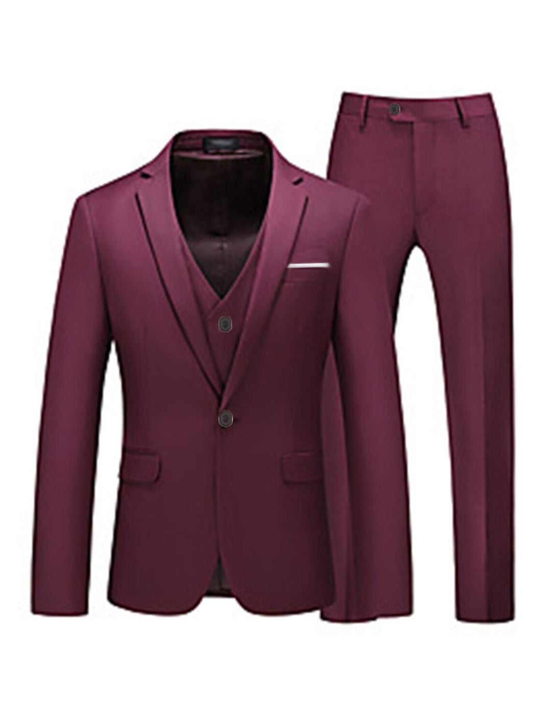 Rose Rouge Bleu Jaune Homme Coupe Ajustée 3 Pièces Couleur Pleine Simple Boutonnage 1 bouton Costumes de Soirée