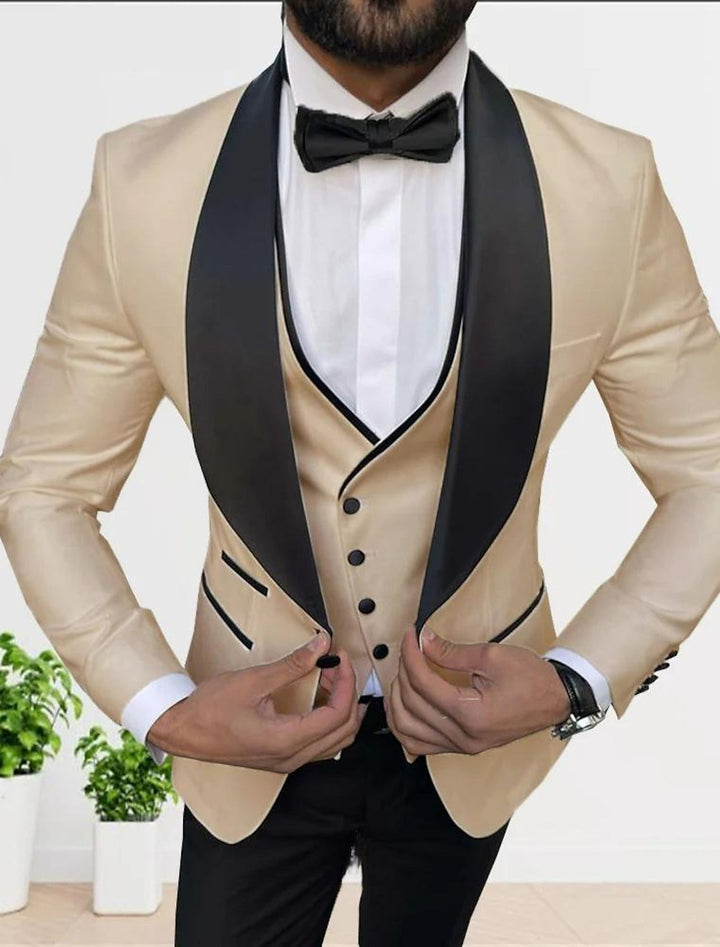 Blanc Champagne Gris Homme Coupe Ajustée 3 Pièces Couleur Pleine Simple Boutonnage 1 Bouton Costumes de Soirée