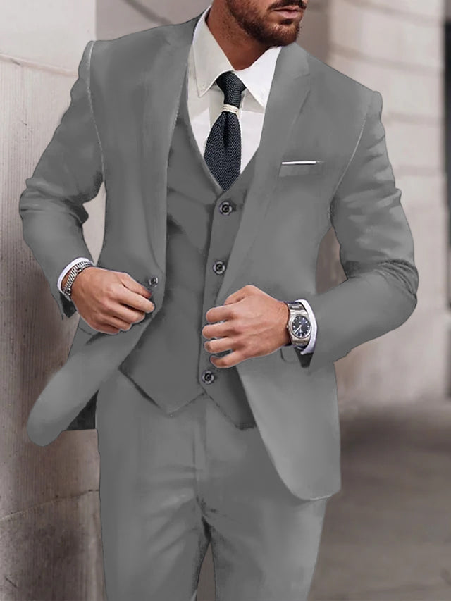 Costumes de mariage 3 pièces pour hommes, coupe standard, simple boutonnage, un bouton