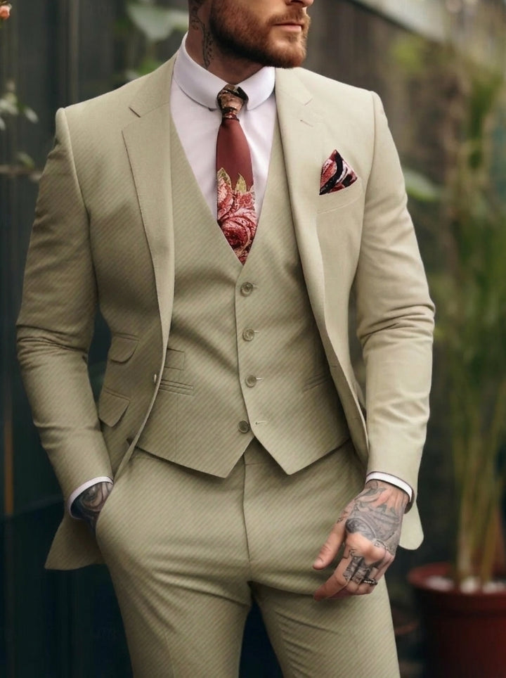 Costumes de Mariage 3 Pièces pour Hommes, Coupe Ajustée, Simple Boutonnage et Un Bouton