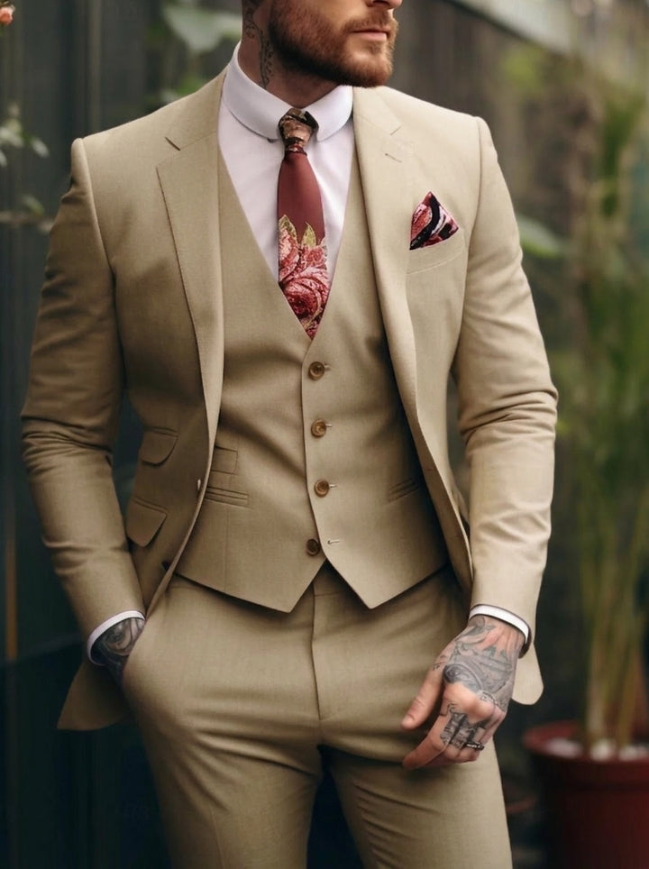Costumes de Mariage 3 Pièces pour Hommes, Coupe Ajustée, Simple Boutonnage et Un Bouton