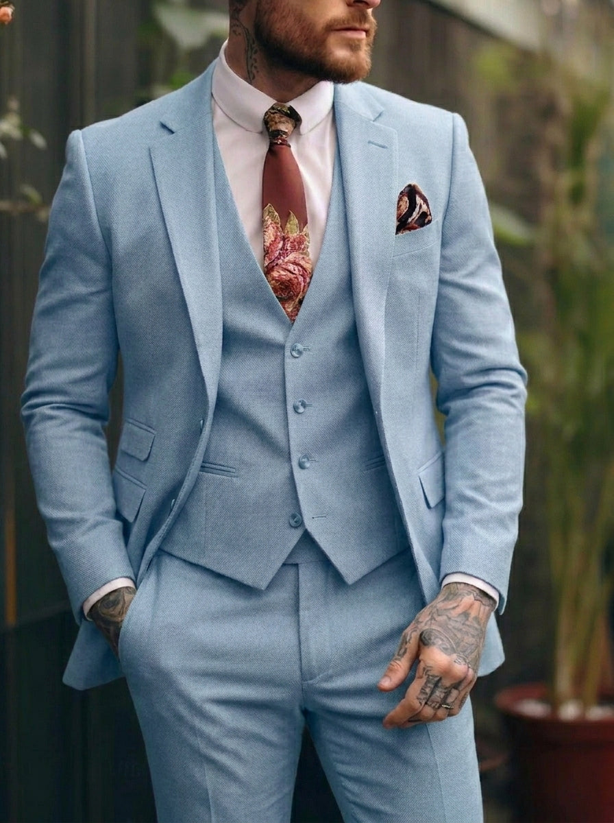 Costumes de Mariage 3 Pièces pour Hommes, Coupe Ajustée, Simple Boutonnage et Un Bouton