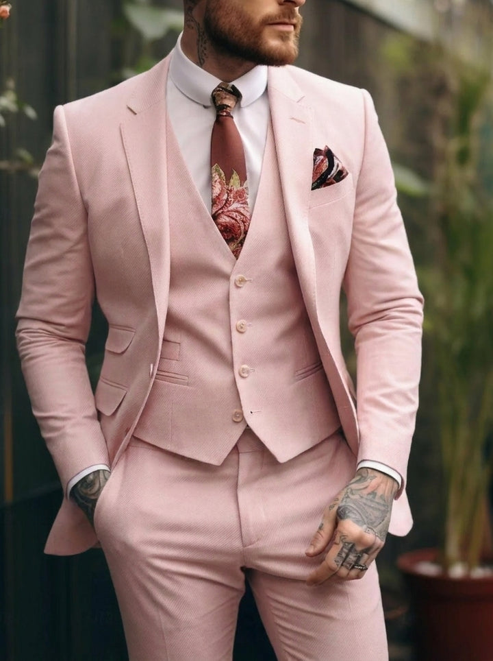 Costumes de Mariage 3 Pièces pour Hommes, Coupe Ajustée, Simple Boutonnage et Un Bouton