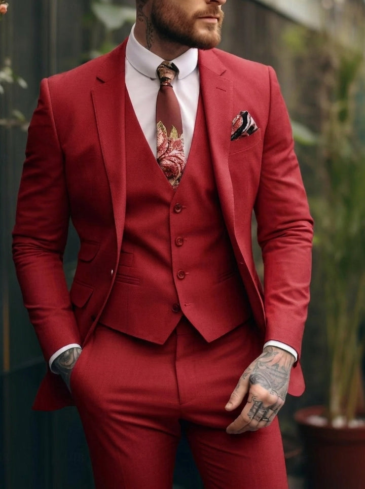 Costumes de Mariage 3 Pièces pour Hommes, Coupe Ajustée, Simple Boutonnage et Un Bouton