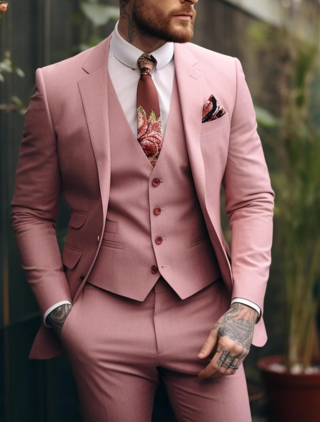 Costumes de Mariage 3 Pièces pour Hommes, Coupe Ajustée, Simple Boutonnage et Un Bouton