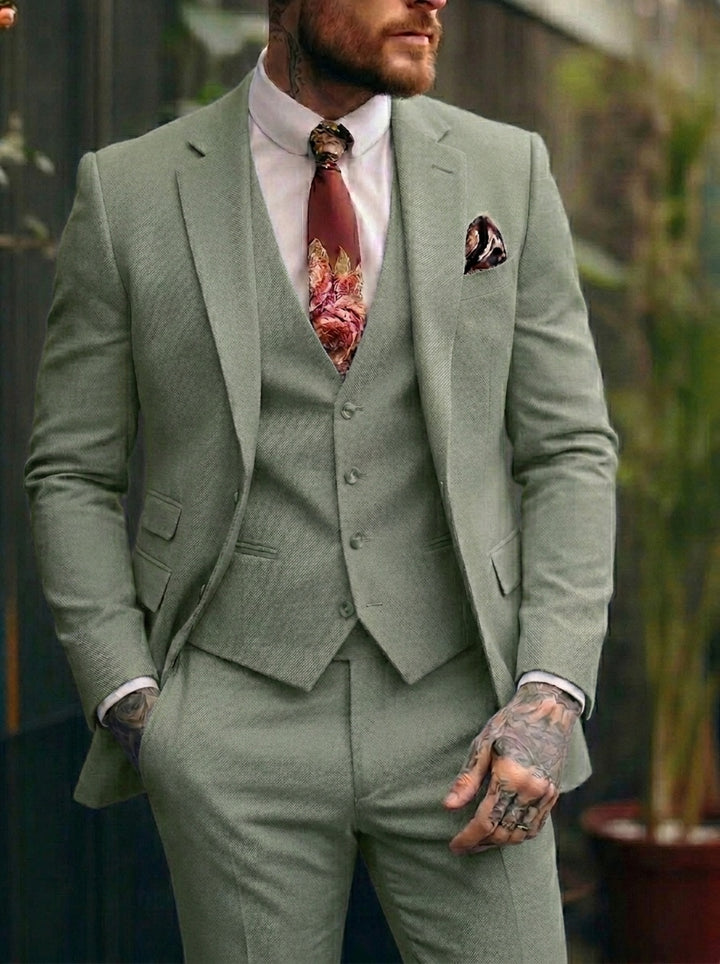 Costumes de Mariage 3 Pièces pour Hommes, Coupe Ajustée, Simple Boutonnage et Un Bouton