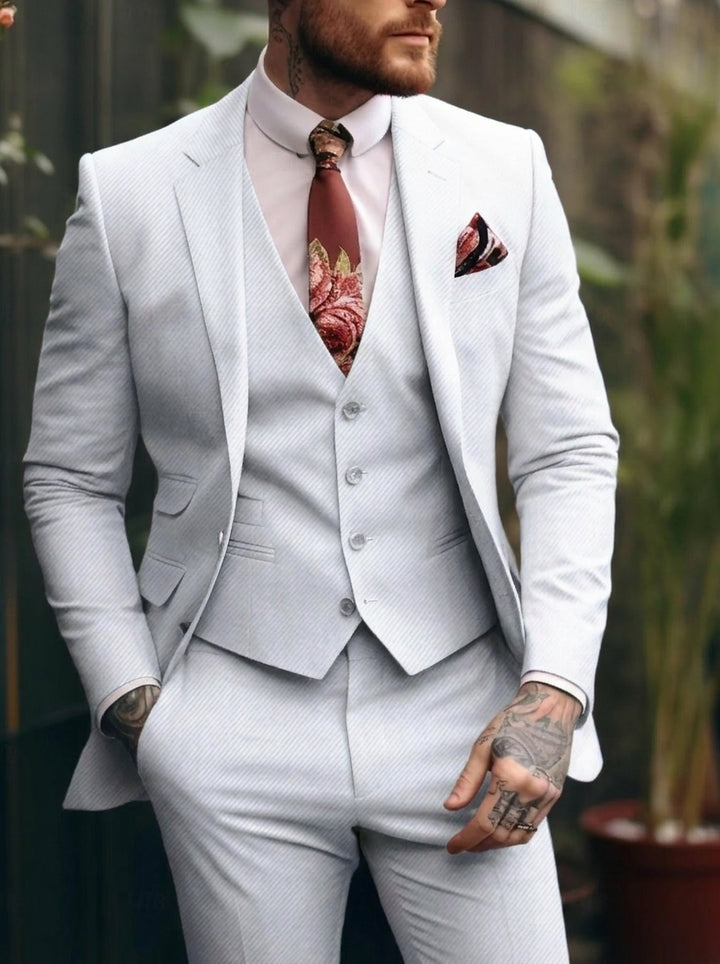 Costumes de Mariage 3 Pièces pour Hommes, Coupe Ajustée, Simple Boutonnage et Un Bouton