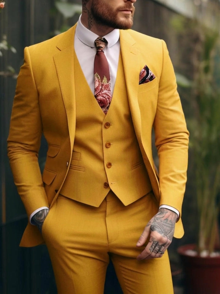 Costumes de Mariage 3 Pièces pour Hommes, Coupe Ajustée, Simple Boutonnage et Un Bouton
