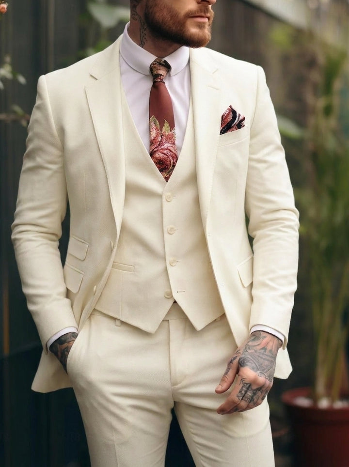 Costumes de Mariage 3 Pièces pour Hommes, Coupe Ajustée, Simple Boutonnage et Un Bouton
