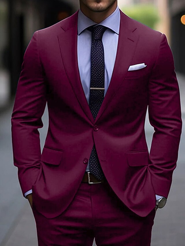 Costumes de Mariage 2 Pièces pour Hommes, Coupe Ajustée, Simple Boutonnage, Deux Boutons