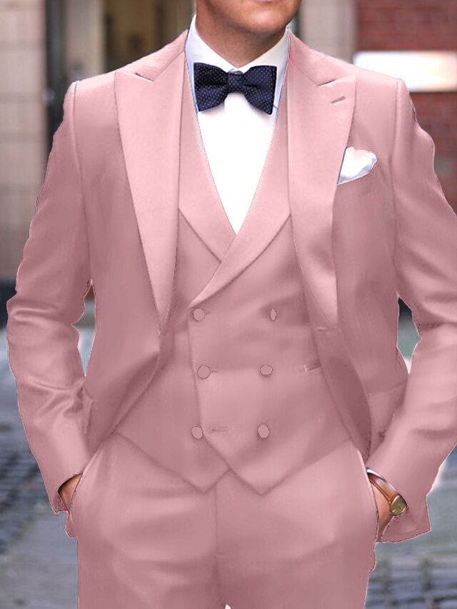 Costumes de Mariage 3 Pièces pour Hommes, Coupe Ajustée, Simple Boutonnage et Un Bouton