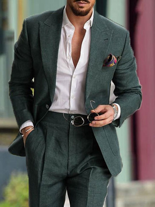 Costumes de Mariage 2 Pièces pour Hommes, Coupe Ajustée, Simple Boutonnage, Un Bouton