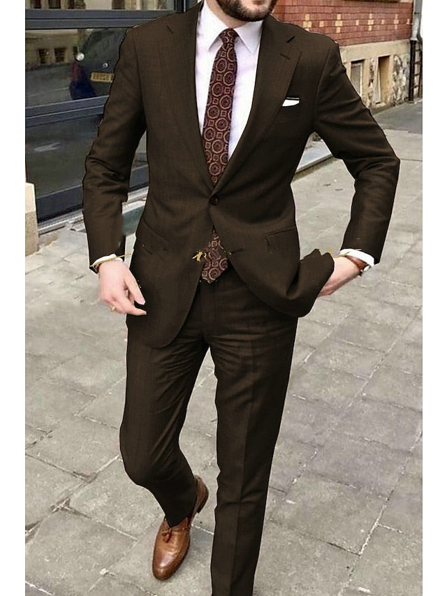 Costumes de Mariage 2 Pièces pour Hommes, Coupe Ajustée, Simple Boutonnage, Deux Boutons