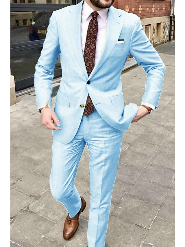 Costumes de Mariage 2 Pièces pour Hommes, Coupe Ajustée, Simple Boutonnage, Deux Boutons