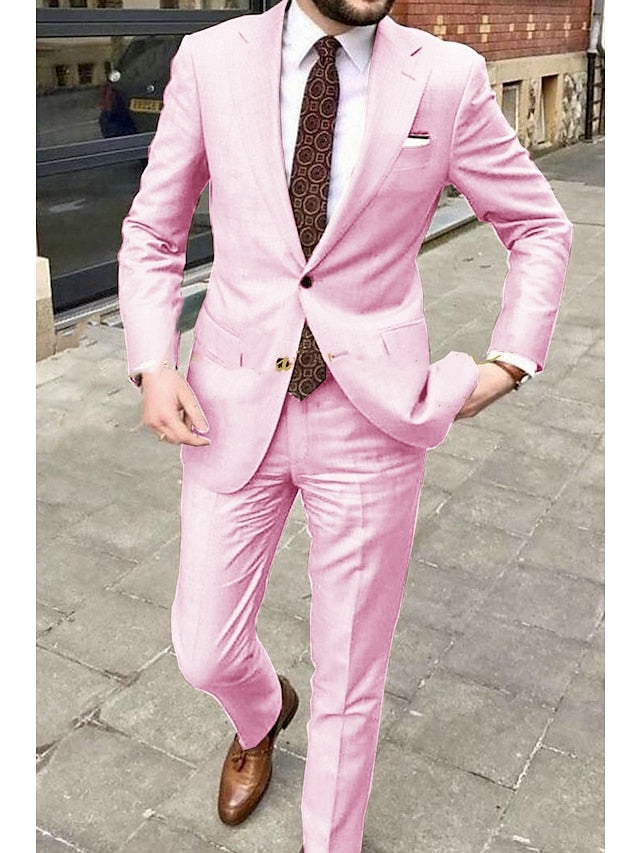 Costumes de Mariage 2 Pièces pour Hommes, Coupe Ajustée, Simple Boutonnage, Deux Boutons