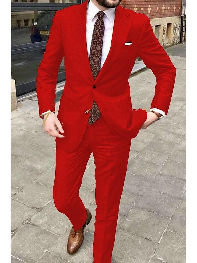 Costumes de Mariage 2 Pièces pour Hommes, Coupe Ajustée, Simple Boutonnage, Deux Boutons