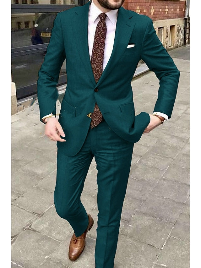 Costumes de Mariage 2 Pièces pour Hommes, Coupe Ajustée, Simple Boutonnage, Deux Boutons