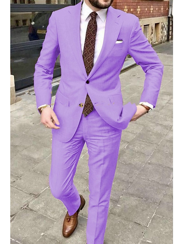 Costumes de Mariage 2 Pièces pour Hommes, Coupe Ajustée, Simple Boutonnage, Deux Boutons