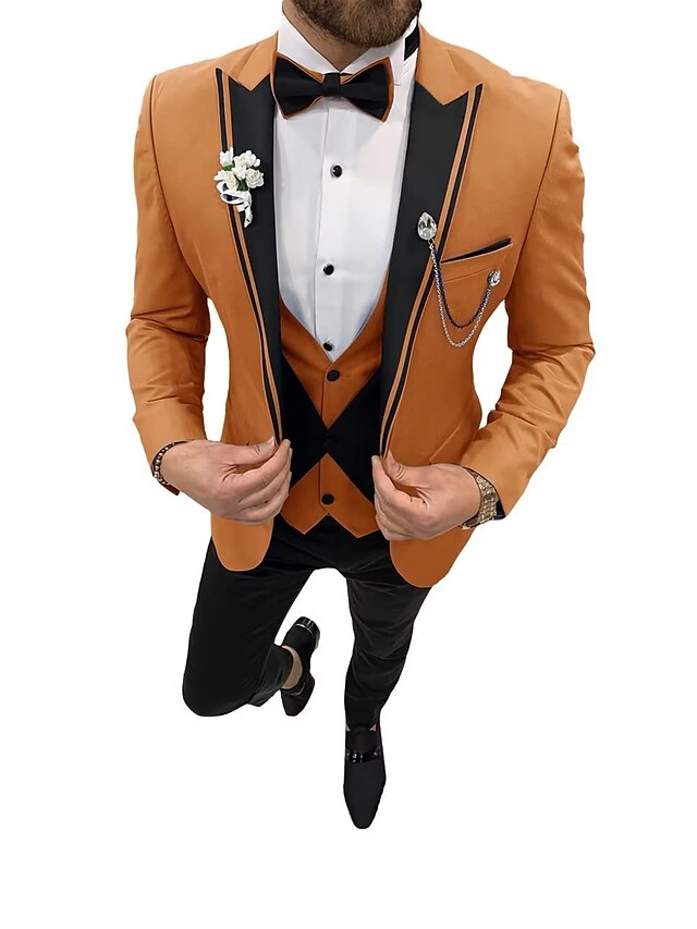 Costumes de mariage 3 pièces pour hommes, coupe ajustée, simple boutonnage, un bouton