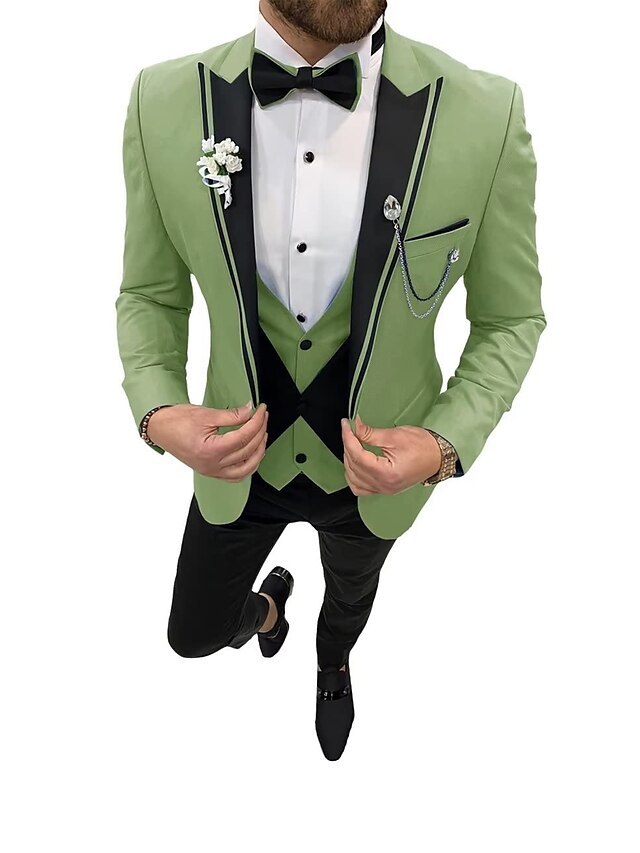 Costumes de mariage 3 pièces pour hommes, coupe ajustée, simple boutonnage, un bouton