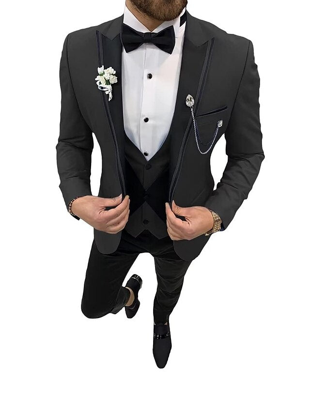 Costumes de mariage 3 pièces pour hommes, coupe ajustée, simple boutonnage, un bouton