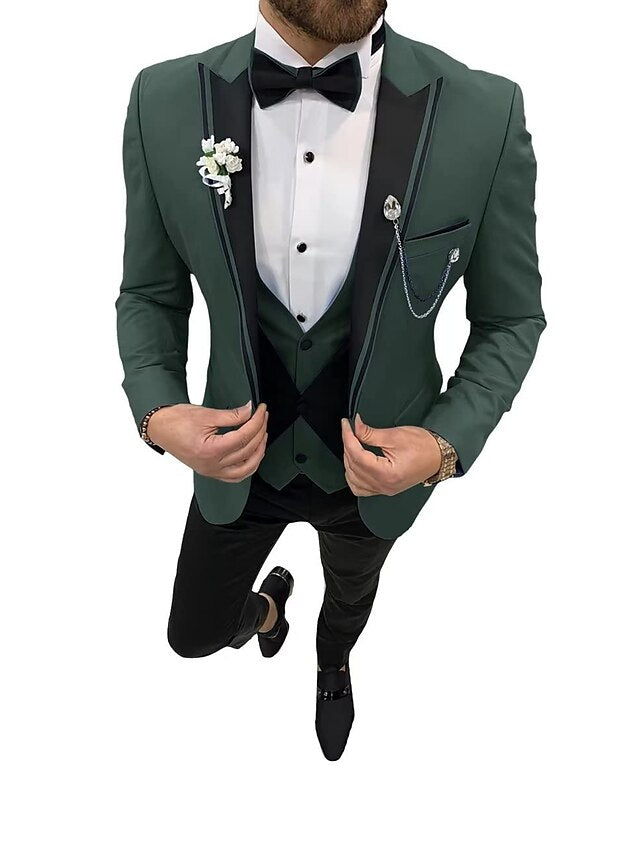 Costumes de mariage 3 pièces pour hommes, coupe ajustée, simple boutonnage, un bouton