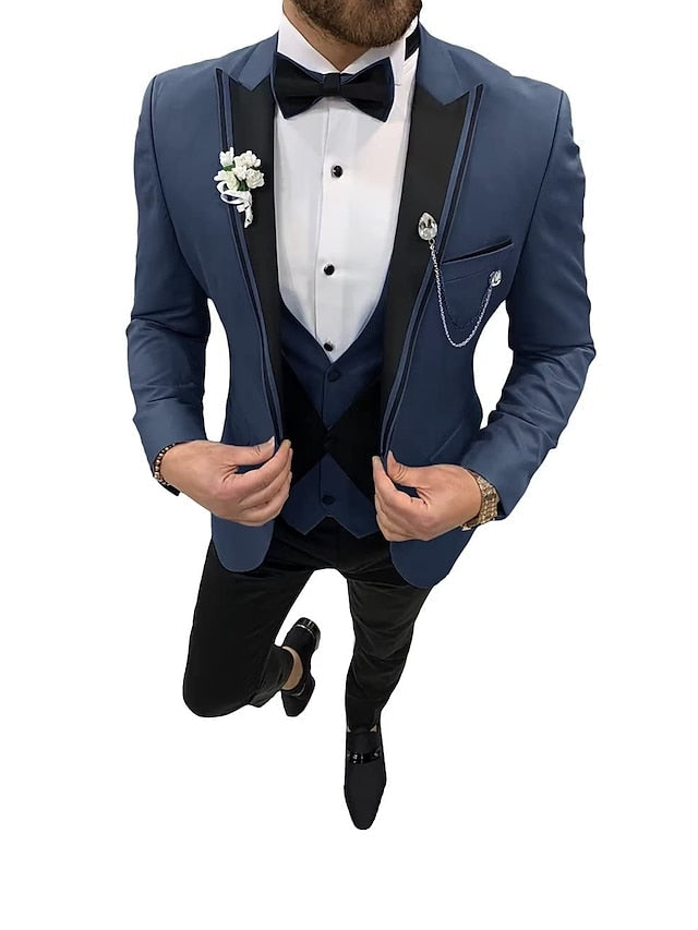 Costumes de mariage 3 pièces pour hommes, coupe ajustée, simple boutonnage, un bouton