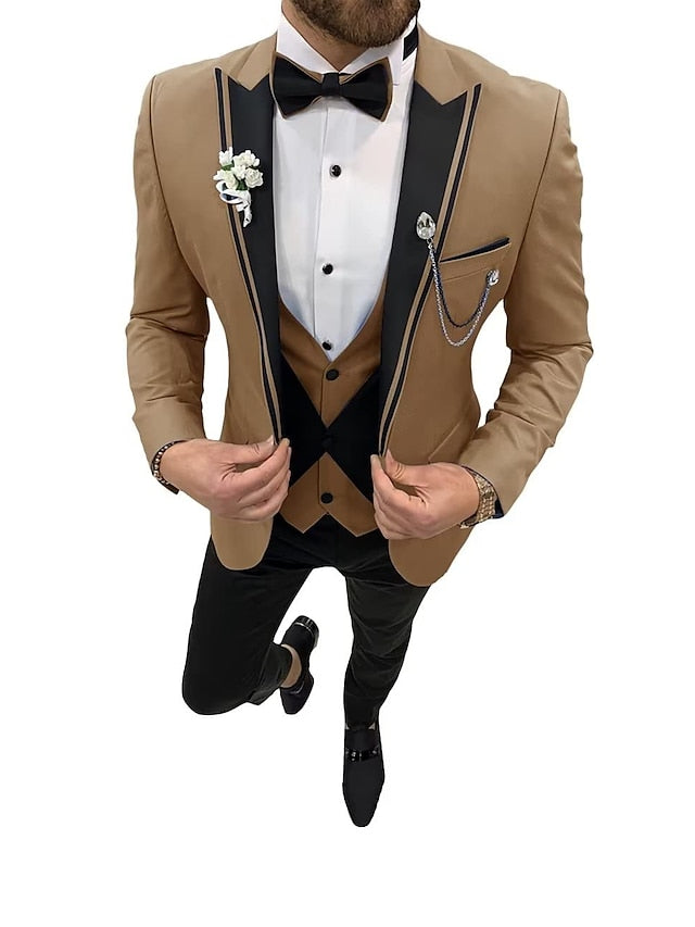 Costumes de mariage 3 pièces pour hommes, coupe ajustée, simple boutonnage, un bouton