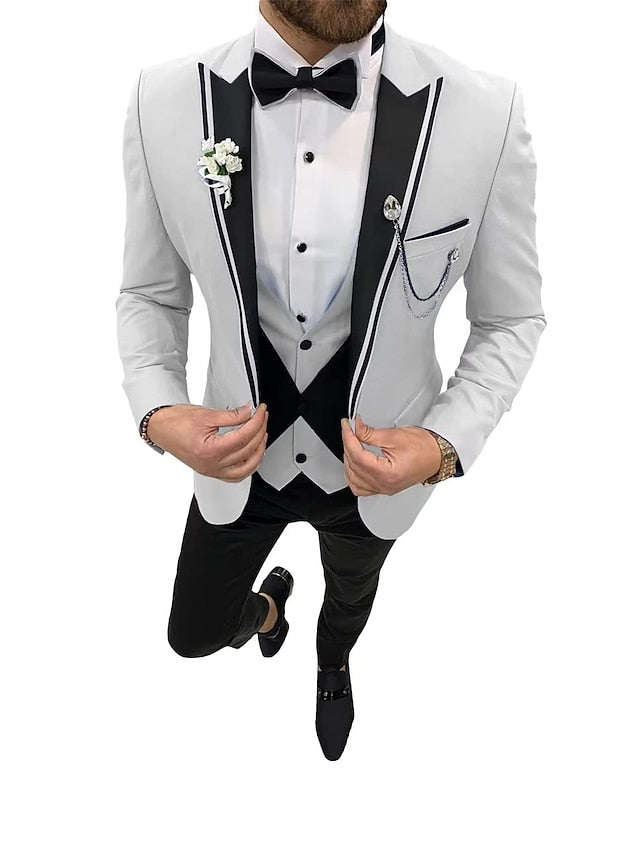 Costumes de mariage 3 pièces pour hommes, coupe ajustée, simple boutonnage, un bouton