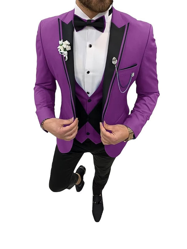 Costumes de mariage 3 pièces pour hommes, coupe ajustée, simple boutonnage, un bouton