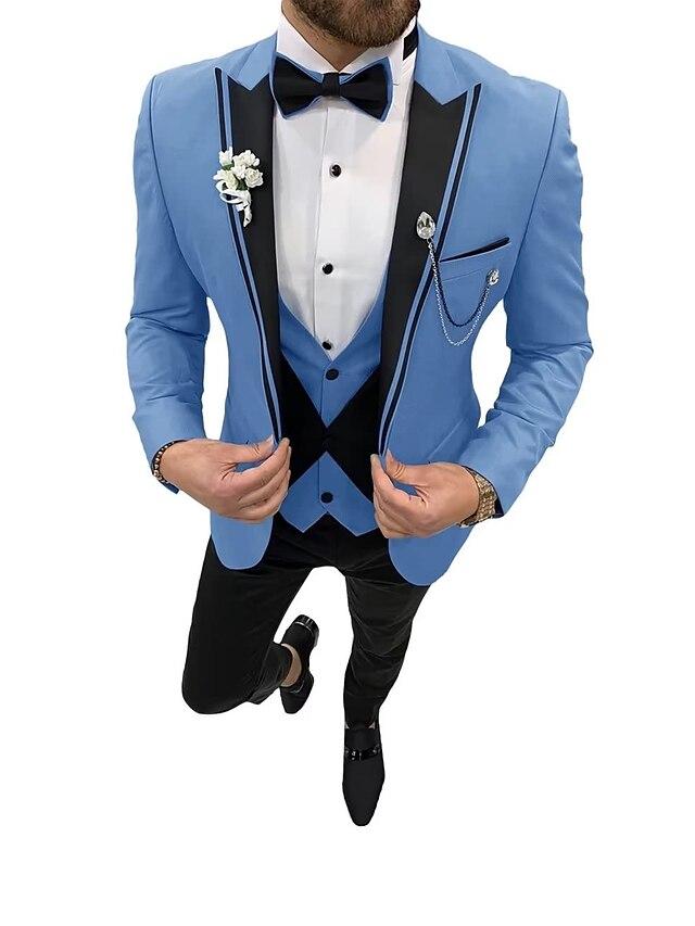 Costumes de mariage 3 pièces pour hommes, coupe ajustée, simple boutonnage, un bouton