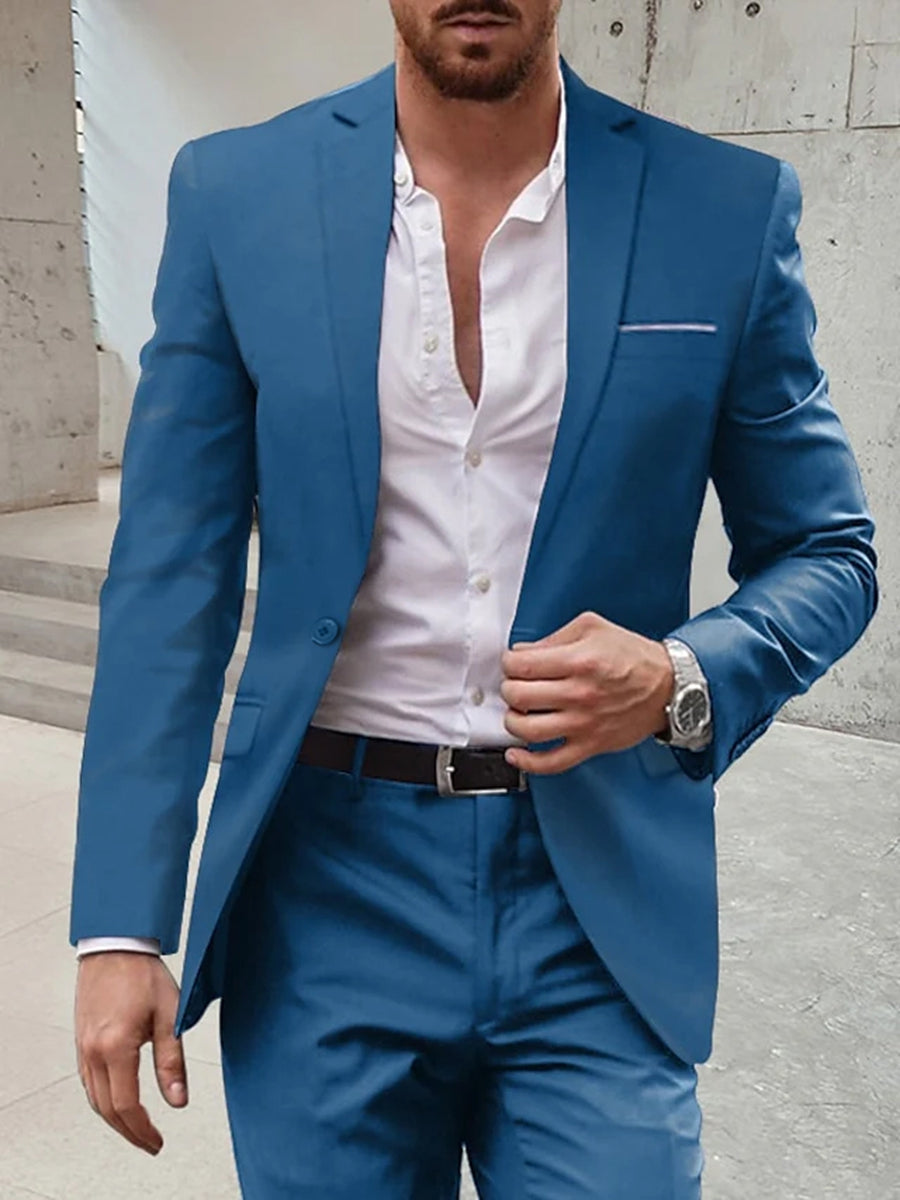 Costumes de Mariage 2 Pièces pour Hommes, Coupe Ajustée, Simple Boutonnage, Un Bouton