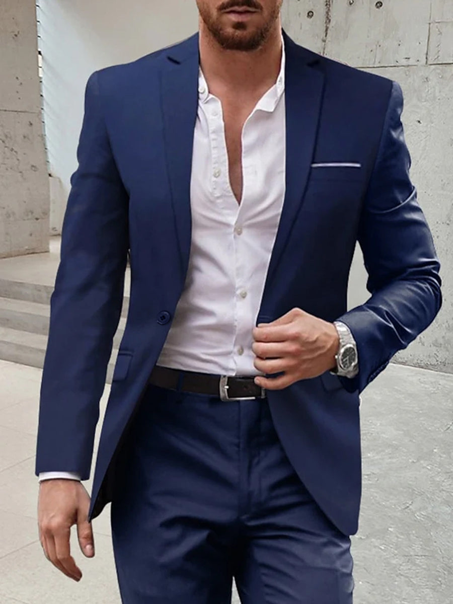 Costumes de Mariage 2 Pièces pour Hommes, Coupe Ajustée, Simple Boutonnage, Un Bouton