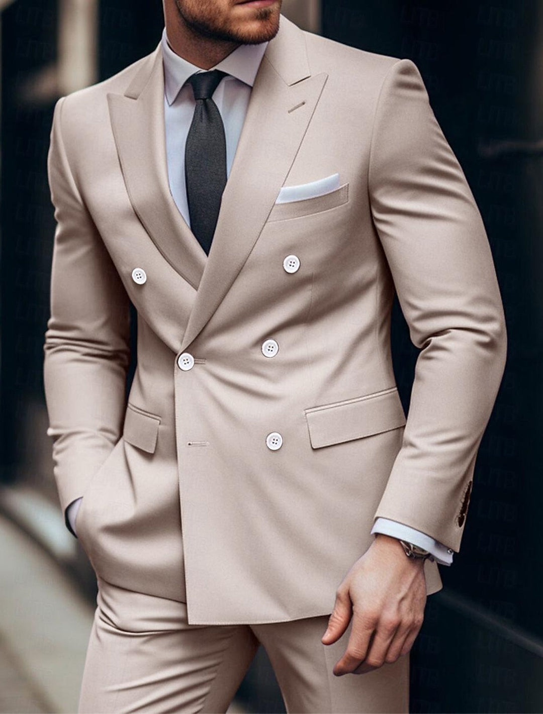 Costumes de Mariage de Plage 2 Pièces à Coupe Ajustée pour Hommes, Croisés, à Six Boutons