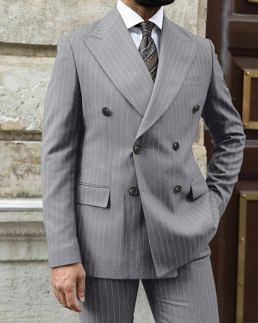 Costume de Mariage 2 Pièces Vert Armée à Coupe Ajustée pour Homme, Croisé, à Six Boutons