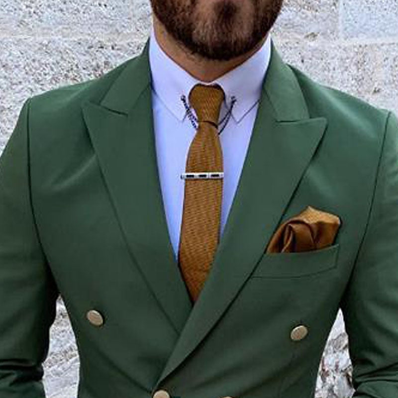 Costumes de Mariage 2 Pièces pour Hommes, Coupe Ajustée, Croisé, Six Boutons, Couleur Unie