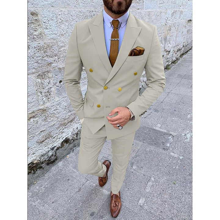Costumes de Mariage 2 Pièces pour Hommes, Coupe Ajustée, Croisé, Six Boutons, Couleur Unie
