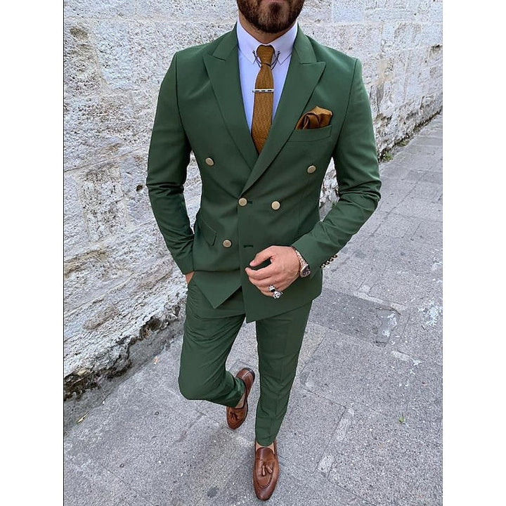 Costumes de Mariage 2 Pièces pour Hommes, Coupe Ajustée, Croisé, Six Boutons, Couleur Unie