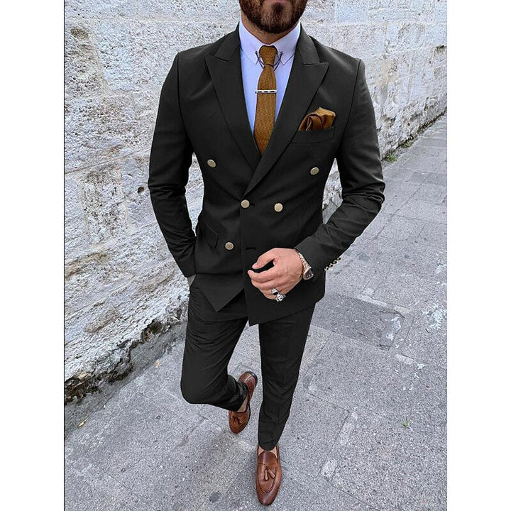 Costumes de Mariage 2 Pièces pour Hommes, Coupe Ajustée, Croisé, Six Boutons, Couleur Unie