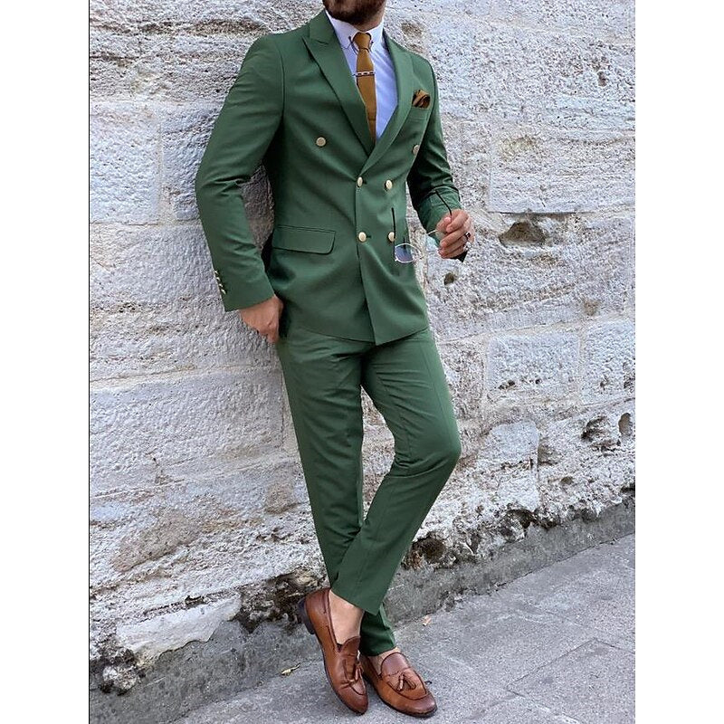 Costumes de Mariage 2 Pièces pour Hommes, Coupe Ajustée, Croisé, Six Boutons, Couleur Unie