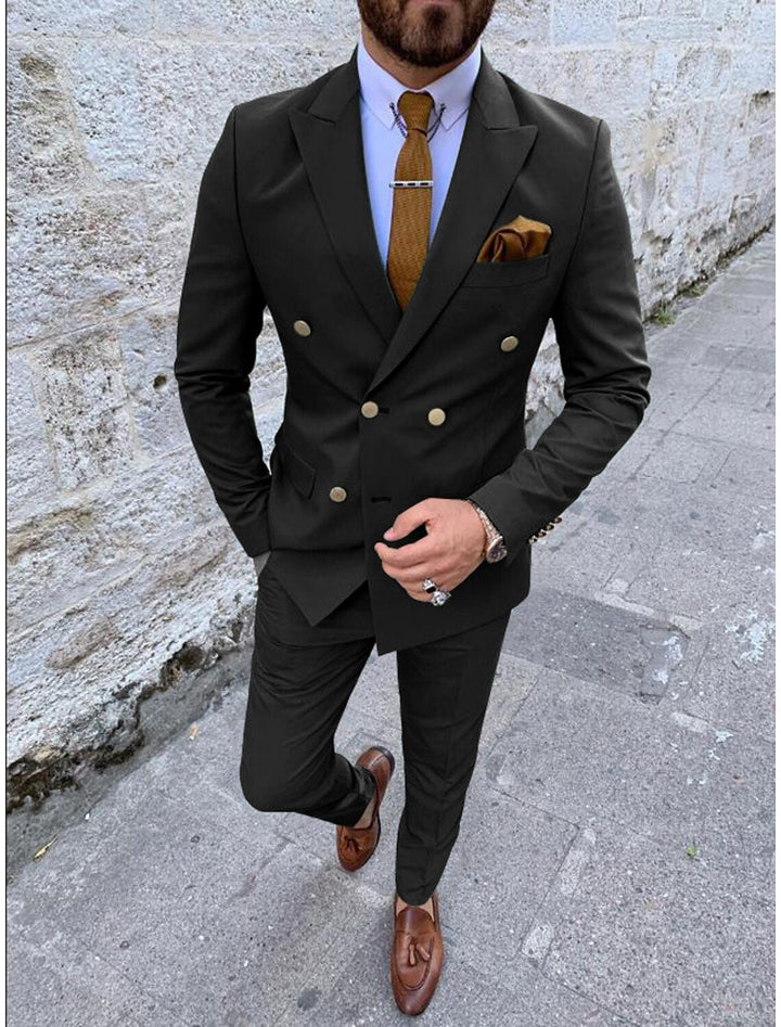 Costumes de Mariage 2 Pièces pour Hommes, Coupe Ajustée, Croisé, Six Boutons, Couleur Unie