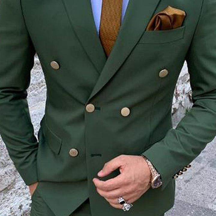 Costumes de Mariage 2 Pièces pour Hommes, Coupe Ajustée, Croisé, Six Boutons, Couleur Unie