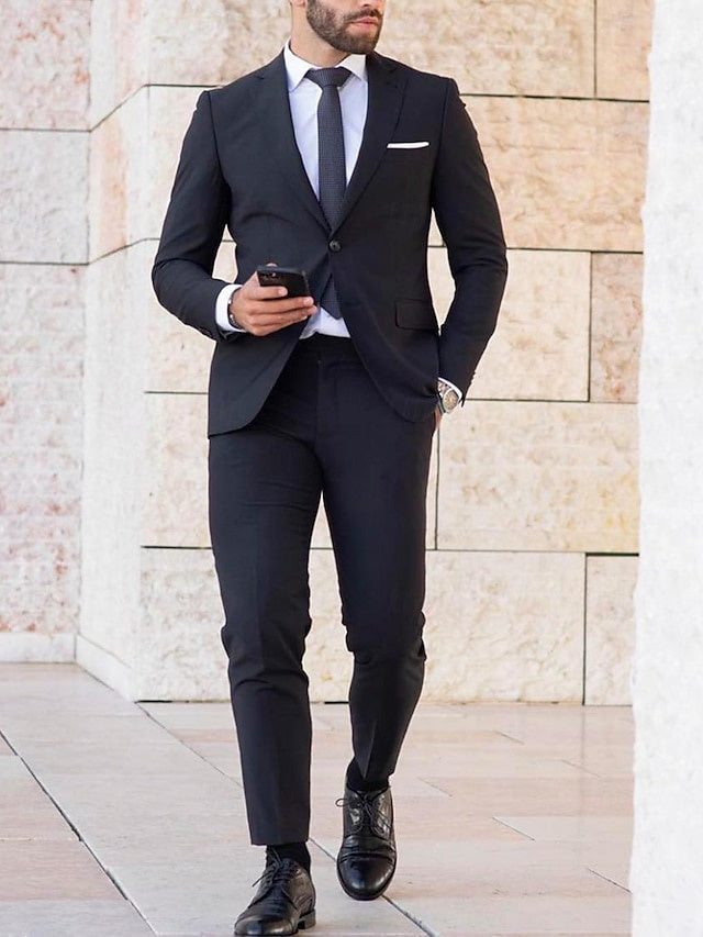 Costumes de Mariage à la Mode 2 Pièces pour Hommes, Coupe Ajustée, Simple Boutonnage, Un Bouton