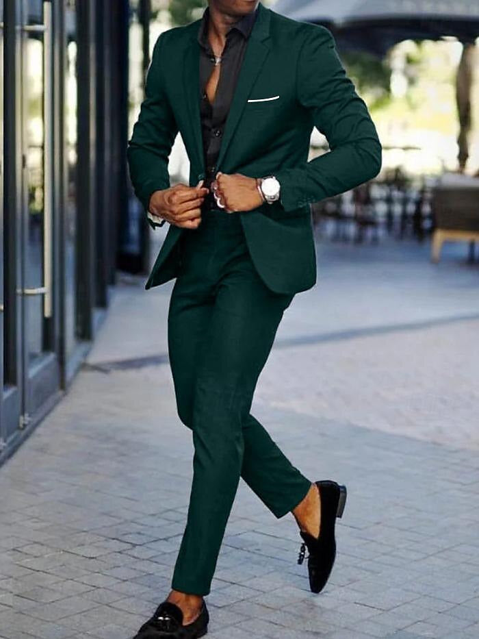 Costumes de Mariage à la Mode 2 Pièces pour Hommes, Coupe Ajustée, Simple Boutonnage, Un Bouton
