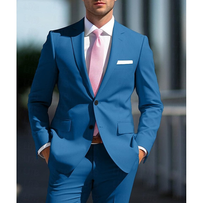 Costumes de Mariage 2 Pièces Blancs et Roses pour Hommes, Coupe Ajustée, Simple Boutonnage, Deux Boutons