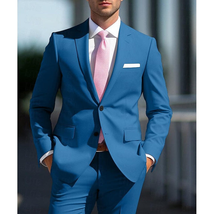 Costumes de Mariage 2 Pièces Blancs et Roses pour Hommes, Coupe Ajustée, Simple Boutonnage, Deux Boutons