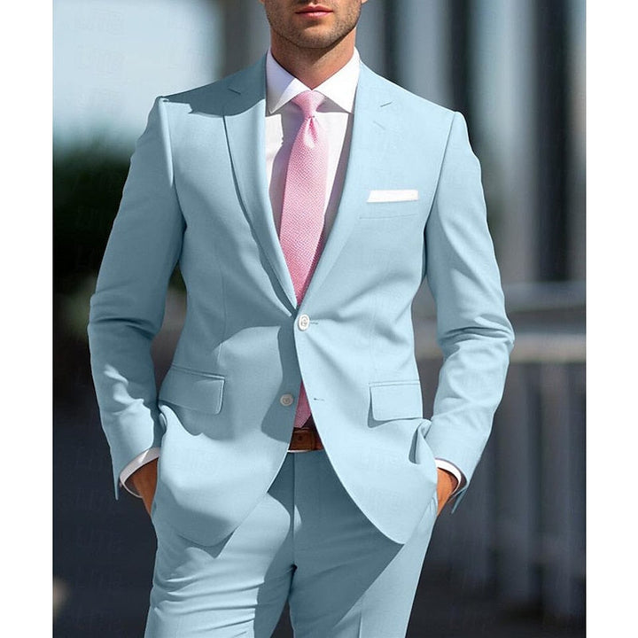 Costumes de Mariage 2 Pièces Blancs et Roses pour Hommes, Coupe Ajustée, Simple Boutonnage, Deux Boutons